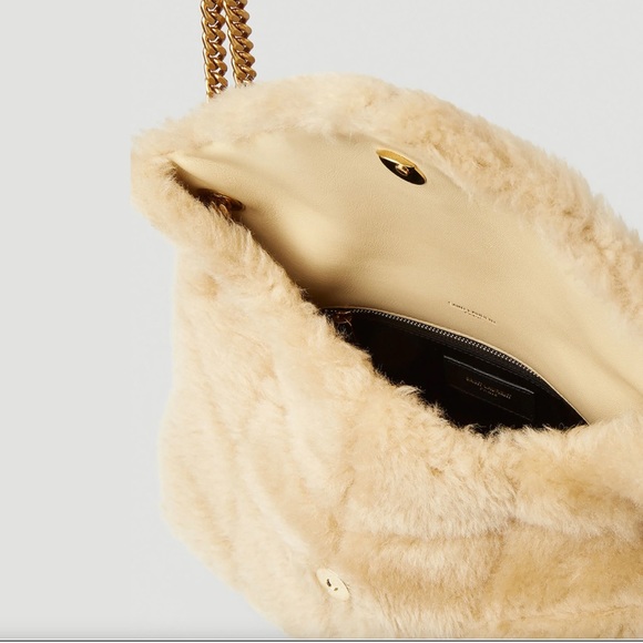 NEW! Authentic YSL SAINT LAURENT CREAM PUFFER LARGE FUR SHEARLING SHOULDER BAG - Picture 11 of 17